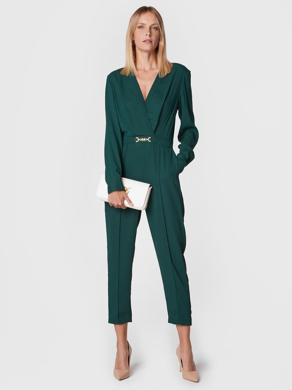 New Guess by Marciano Emerald Green Jumpsuit with Gold Accent Sz 2 - Picture 3 of 7